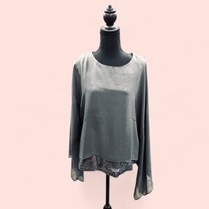Dark Gray Sequin Organza Cold-Shoulder Formal Blouse XS NEW